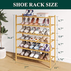 Smiry Bamboo Shoe Rack for Closet, 6 Tier Wooden Stackable Shoe Organizer, Free Standing Shoes Storage Shelf for Entryway, Fr