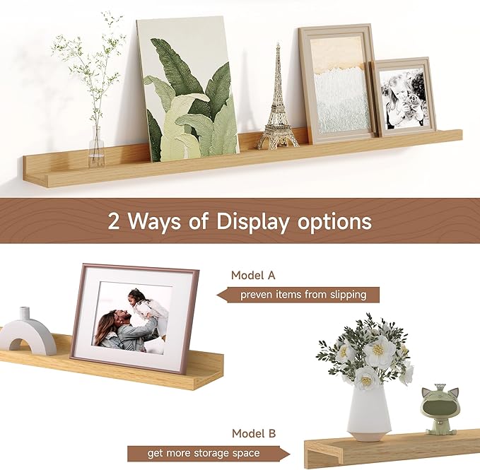Fun Memories Picture Ledge Shelf for Wall, Floating Shelves Set of 4, 36 Inch Long Nursery Book Shelves for Toys Storage, Kid