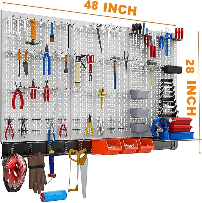 TORACK 109 PCS Pegboard Wall Organizer 4 ft. Garage Metal Pegboard Utility Tool Storage Kit w/Toolboard Hooks & Pegboard Hook