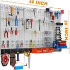 TORACK 109 PCS Pegboard Wall Organizer 4 ft. Garage Metal Pegboard Utility Tool Storage Kit w/Toolboard Hooks & Pegboard Hook