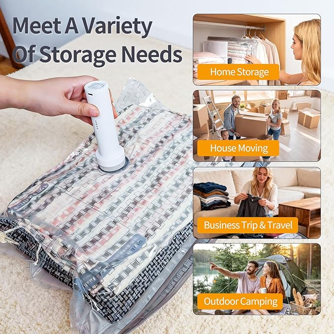 Vacuum Storage Bags for Travel, Vacuum Seal Bags for Clothing with Portable Electric Pump, Space Saver Bags in Multiple Carry