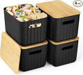 Ohmlove 4 Packs Storage Bins with Bamboo Lids - Plastic Storage Containers with Lids Stackable Storage Box: Storages Baskets 