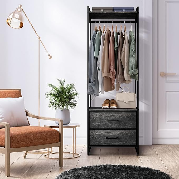 Sorbus Clothing Rack with Drawers - Clothes Stand Dresser - Wood Top, Steel Frame, & Fabric Drawers - Tall Closet Storage Org