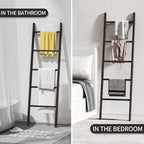 XLHOMO Blanket Ladder for Living Room, 5-Tier Wooden Ladder Shelf, Rustic Decorative Blanket Rack for Blankets, Quilts, Farmh