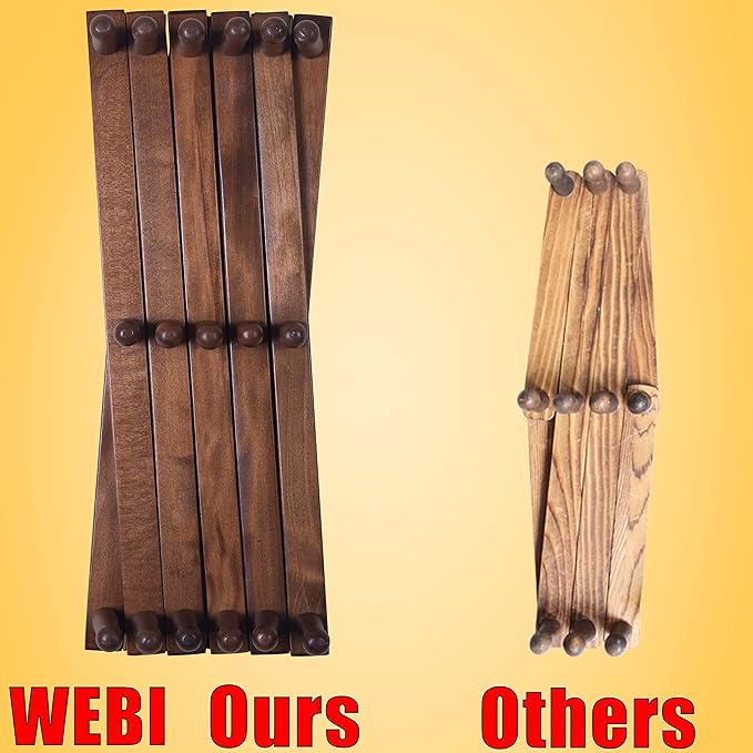 WEBI Accordion Wall Hanger,Expandable Wooden Hat Rack for Wall Mounted Coat Rack,Accordion Hat Hooks Holder for Baseball Caps