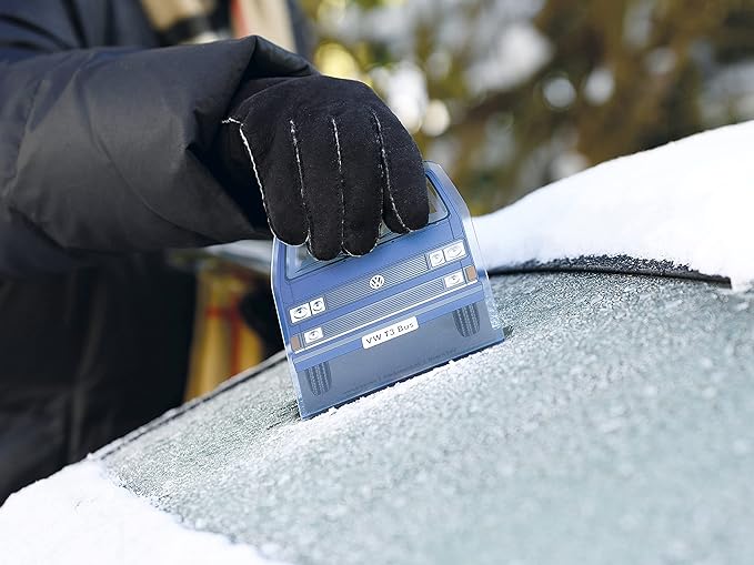 BRISA VW Collection - Volkswagen Polycarbonate Ice Scraper Windshield Scraper Snow Remover Winter Car Accessory in T3 Bus Vanagon Design (Front/Blue)