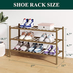 Smiry Bamboo Shoe Rack for Closet, 3 Tier Wooden Stackable Shoe Organizer, Free Standing Shoes Storage Shelf for Entryway, Fr