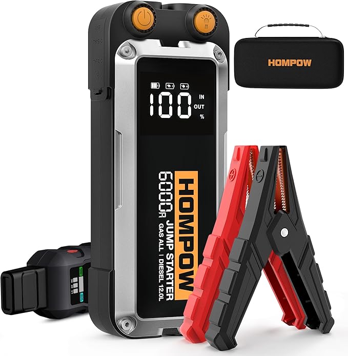 6000A Car Jump Starter, Portable Car Jumper Starter Battery Pack for All Gas and Up to 12L Diesel Engine, 12V Jump Box with
