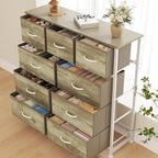 DUMOS 9 Drawer Dresser for Bedroom, Fabric Storage Organizer with Sturdy Metal Frame, Wooden Top Chest of Drawers for Closet 
