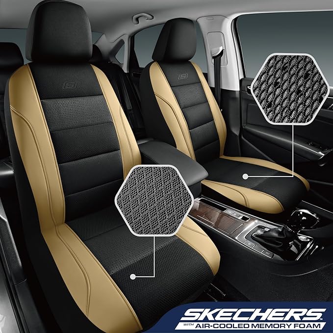 Skechers Men’s Seat Covers, Air-Cooled Memory Foam Car Seat Covers Front Seats, Airbag Compatible,Universal Fit for Most Cars