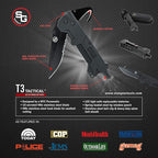 StatGear T3 Tactical Auto Rescue Tool - Folding Rescue Knife, Glass Window Breaker, Seatbelt Cutter, Molded Grips, LED Light,