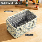 Small Storage Basket Organizer, Mini Fabric Floral Storage Baskets with Handle, Quilted Portable Collapsible Storage (Vine-Gr
