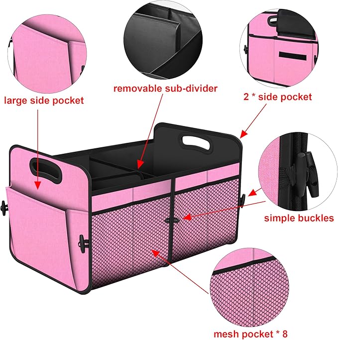 Femuar Car Trunk Organizer,Car Storage Organizer with 72L Large Capacity Waterproof Collapsible and 11 Pockets,Trunk Organizer