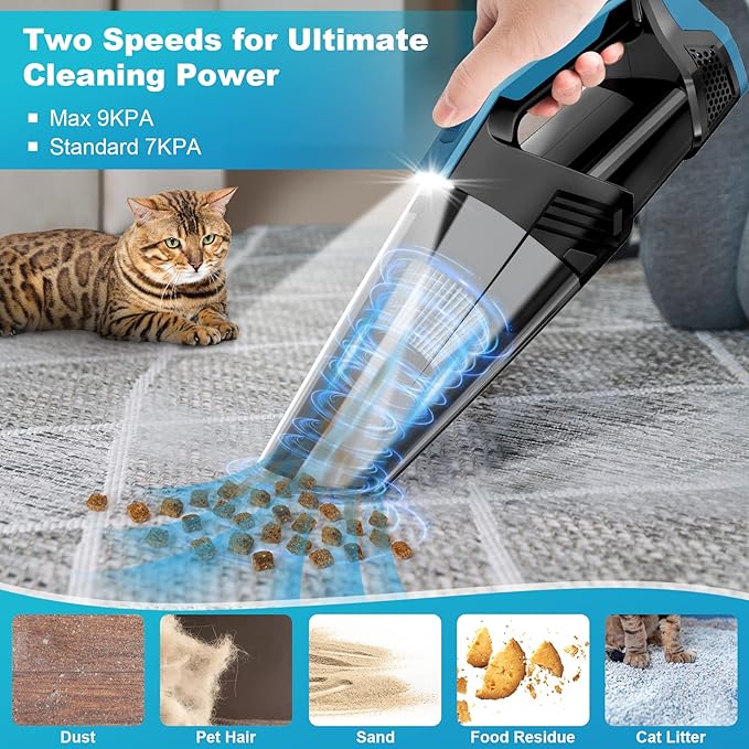 Cordless Car Vacuum Lightweight High Power Handheld Vacuum Cleaner with LED Light, Hand Vacuum for Car Home Office and Pet Ha