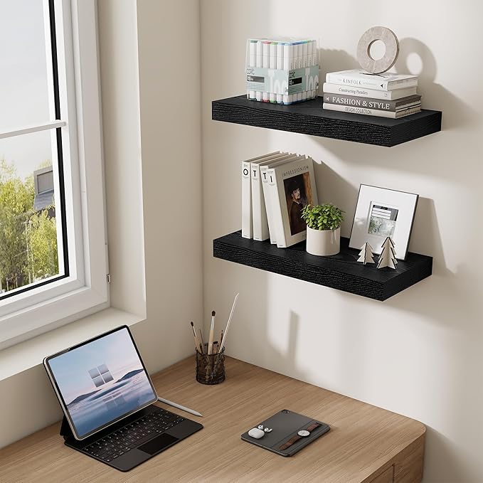 Dreamland 20 Inch Long Floating Shelves in Black,6.7 Inch Deep Floating Shelf for Wall,Large Display & Storage Shelf, Wall Sh