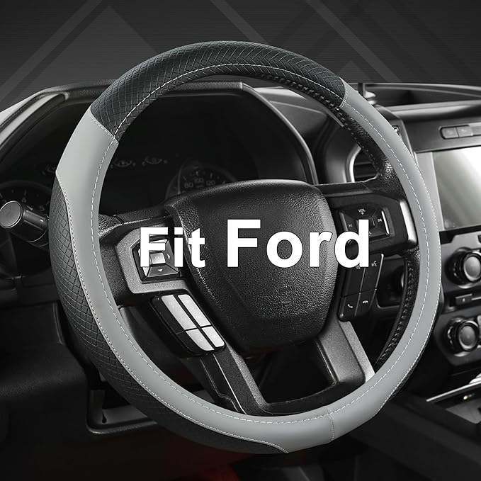 West Llama Car Steering Wheel Cover for Ford F-150, F-250, F-350, Expedition (Gray+Black-Large Size)