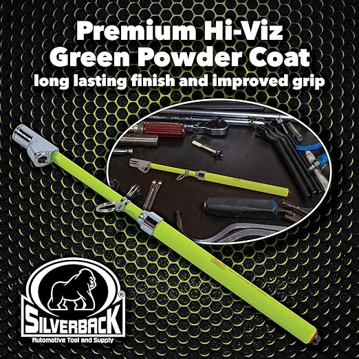 Silverback Hi-Visibility Green Dual Foot Commercial Truck Tire Pressure Gauge, Recalibratable. Heavy Duty Stick Gauge with Black Metal Bar, Range 10-150 PSI in 2 PSI Increments.