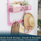 Consumest Over The Door Hooks Organizer - Over Door Hanger with 16 Hooks & 2 Baskets for Hanging Coat, Clothing, Towel, Back 