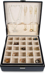Frebeauty Earring Holder Organizer, 50 Slots Earring Organizer,2 Layer Jewelry Box for Earrings and Necklace,PU Jewelry Organ