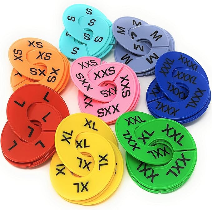 Clothes Size Dividers | 40 Pieces 8 Colors XXS-XXXL | Ultimate Clothing Rack Dividers | Round Clothes Rack Clothes Hangers, C