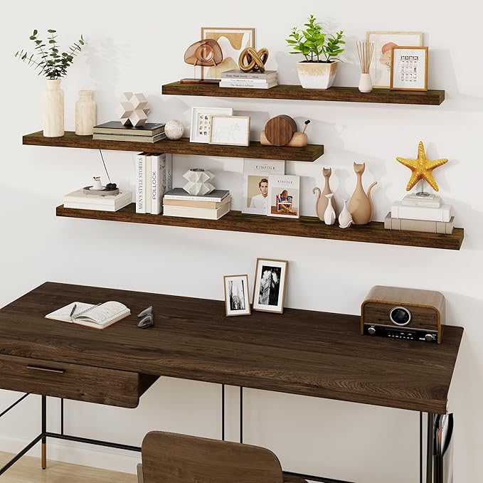 Fun Memories Floating Shelves for Wall, 48Inch Long Floating Shelves Set of 1, Hanging Shelf with Invisible Brackets, Wood Sh