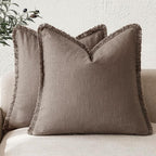 Foindtower Set of 2 Decorative Linen Fringe Throw Pillow Covers Cozy Farmhouse Cushion Cover with Tassels Accent Pillowcase f