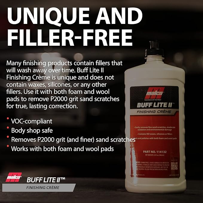 Malco Buff Lite II Finishing Crème – One-Step Professional Cutting, Polishing and Finishing Compound/Removes Brush Marks, Car Wash Scratches, and Snow Brush Scratches / 1 Gallon (114101)