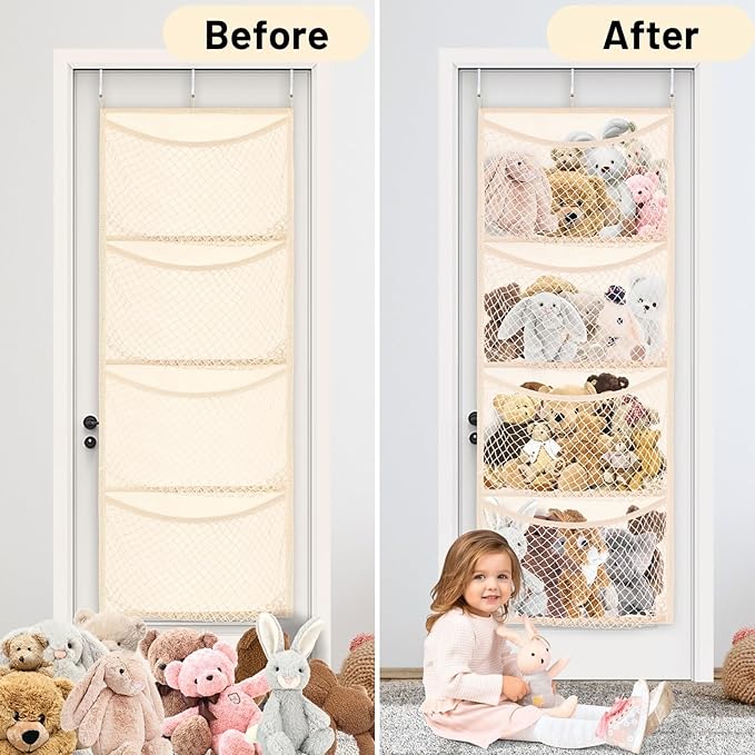 Wide Over The Door Stuffed Animal Storage, Cotton Toy Organizer for Plush Toys, Baby Supplies, Stuffed Animal Holder with 4 L