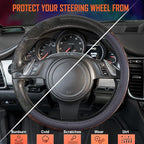 CAR PASS Wood Grain Microfiber Leather Steering Wheel Cover, Universal Fit for 14 1/2-15 inch Black Steering Wheel, Anti-Skip