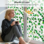 Donox Window Privacy Film, Decorative Frosted Static Cling Window Tint for Privacy, Home Decor Bathroom Door & Car Sticker, Adhesive-Free, Removable, UV Protection(Green Foliage, 17.5 x 157.4 inches