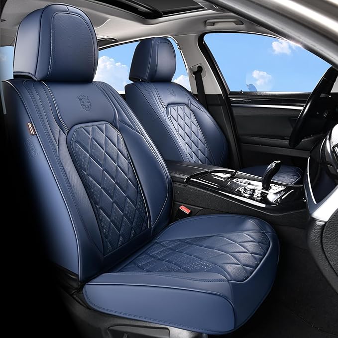 Coverado Car Seat Covers Full Set, Luxury Faux Leather Seat Covers for Cars, Waterproof Car Seat Protector, Blue Car Seat Cov