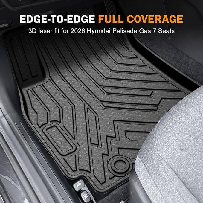 KUST Floor Mats Set for 2026 Hyundai Palisade 7/8 Seats (Gas Only), All Weather Floor Liners & Rear Trunk Mat & Backrest Mat for Palisade Accessories TPE Rubber Car Mats High Edge