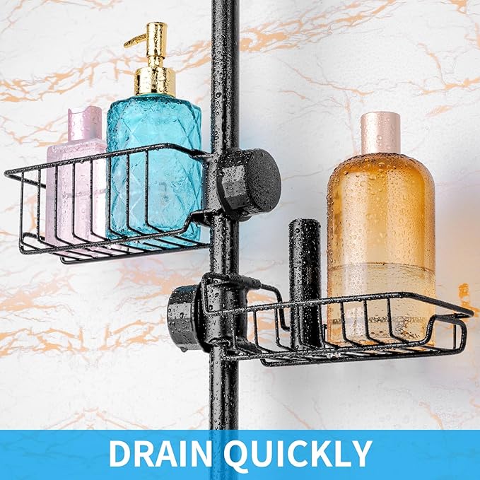 Clawfoot Tub Caddy(Shower Rod Not Included) - Stainless Steel Shower Shelves and Soap Caddy (Black)