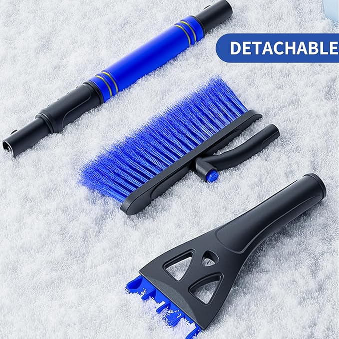 31.5" Snow Brush & Ice Scraper for Car Windshield, 3 in 1 Extendable Snow Brush with Squeegee, Detachable Snow Removal Tool with Comfortable Ergonomic Foam Grip for Cars, Suvs, Trucks, RVs