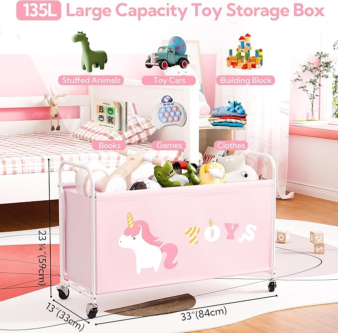 GRANNY SAYS Toy Box for Boys Girls, Extra Large Toy Chest Storage with Wheels, Metal Kids Toy Storage Organizer for Living Ro