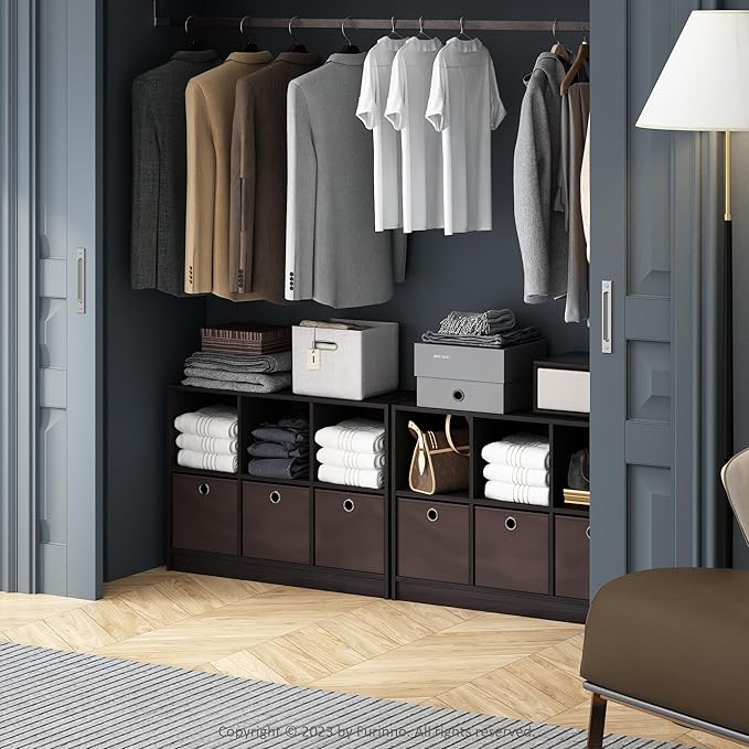 Furinno Cubic Closet Organizers and Storage, 6-Cube Closet Organizer with Bins, Open Shelf Storage, for Wardrobe, Bedroom, Li
