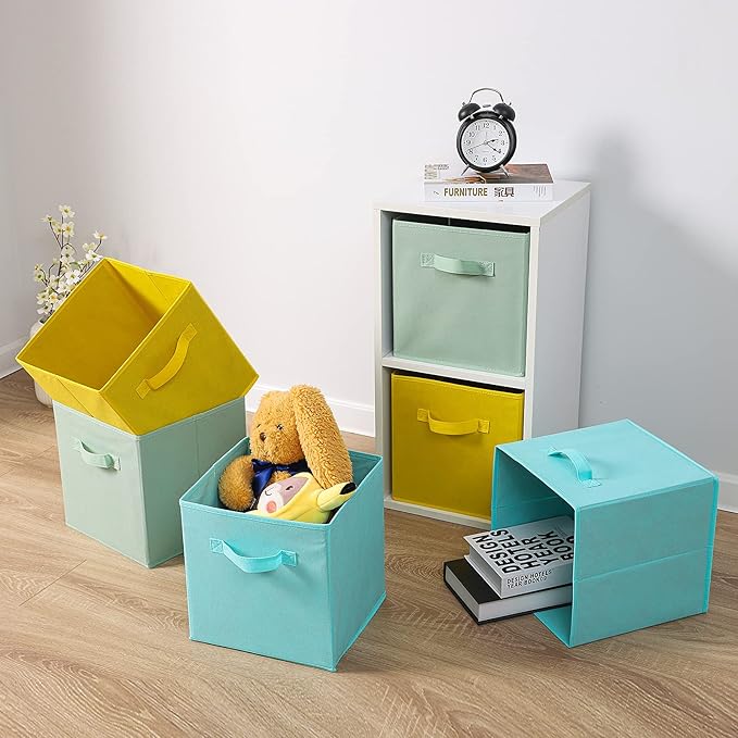 Stero Fabric Storage Bins 6 Pack Fun Colored Durable Storage Cubes with Fabric Handles Foldable Cube Baskets for Home, Kids R