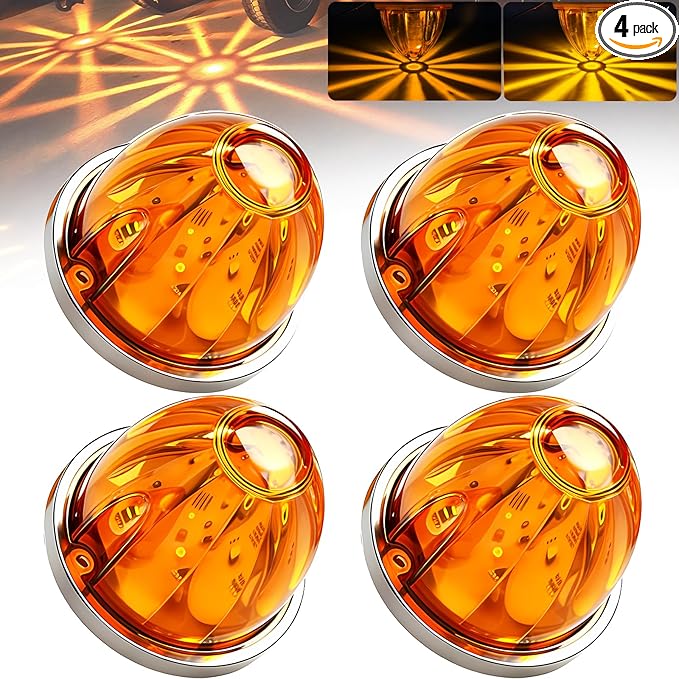 BJZ 4Pcs Amber Watermelon LED Strobe+Constant Marker Lights Dual Function Watermelon-shaped Side Marker Clearance Tail Top Cap Roof Lights for Trailer Truck Semi-trailer Heavy-duty Truck Bus Van