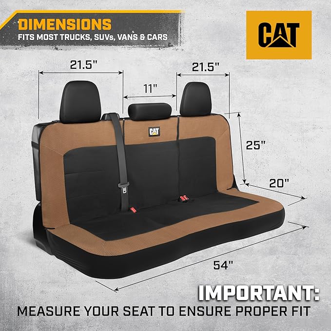 Cat MeshFlex Beige & Black Rear Seat Cover for Car – Durable Canvas & Mesh Design 60/40 Split Bench Protector for Cars, Truck