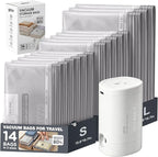 Vacuum Seal Bags for Clothing Travel with Rechargeable Electric Pump, Space Saver Vacuum Storage Bags Travel, Reusable Compre