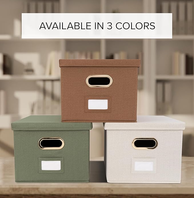 ZICOTO Decorative File Organizer Box Set of 2 - Collapsible Linen Filing Cabinets w/Handles Are Perfect to Store all Your Doc