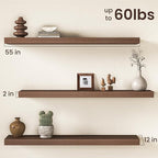 Walnut Floating Shelves 55Inch Long, 12 Inch Deep Floating Shelves for Wall, 55 x 12 Large Floating Shelf for Fireplace Mante