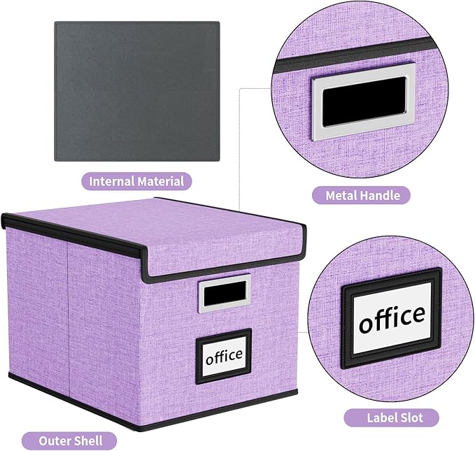 Decorative File Organizer Storage Boxes with Lid, Huolewa Linen Hanging Filing & Storage Box with Plastic Slide for Office/De