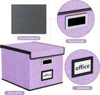 Decorative File Organizer Storage Boxes with Lid, Huolewa Linen Hanging Filing & Storage Box with Plastic Slide for Office/De