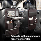 GMQ Back Seat Car Organizer 1 Pack,Backseat Organizer with Tray,Multifunctional Car Seat Back Storage Box with Foldable Tablet Holder (Coffee, Weave)