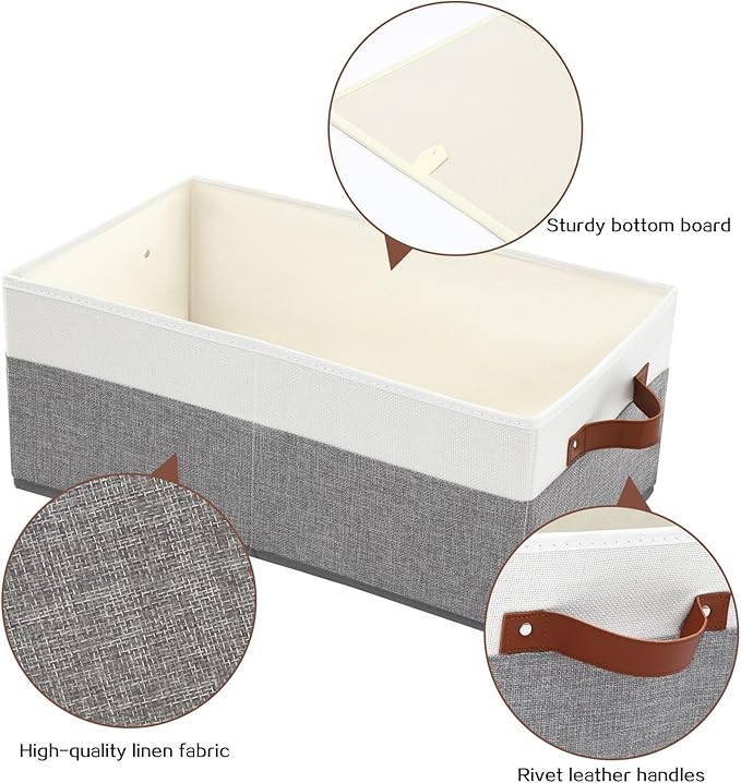 3 Pack Large Capacity Storage Bins Closet Organizer for Shelves, Fabric Closet Storage Baskets Boxes with Leather Handles for