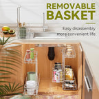 2 Tier Under Sink Organizer 11" W X18 D, Pull Out Cabinet Organizer One Removable Basket, Under Sink Slide Out Chrome Plated,