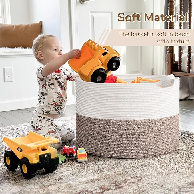 INDRESSME 115L Extra Large Blanket Basket, Soft Cotton Rope Storage Basket for Organizing, Home Decor, Toys, Laundry & Towels