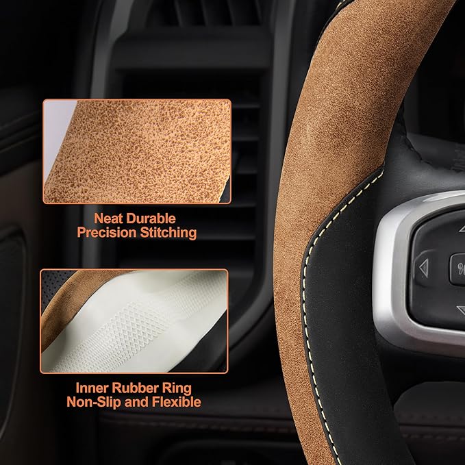 West Llama Customized Auto Car Steering Wheel Cover for Dodge RAM 1500 2500 3500, 15.5-16 inch (Dark Brown - Large Size)