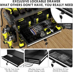 KSVO Power Tool Organizer Wall Mount with Drill Holder, Grinder Bracket, Hammer and Pliers, Locking Drawer, 6-Outlet Charging